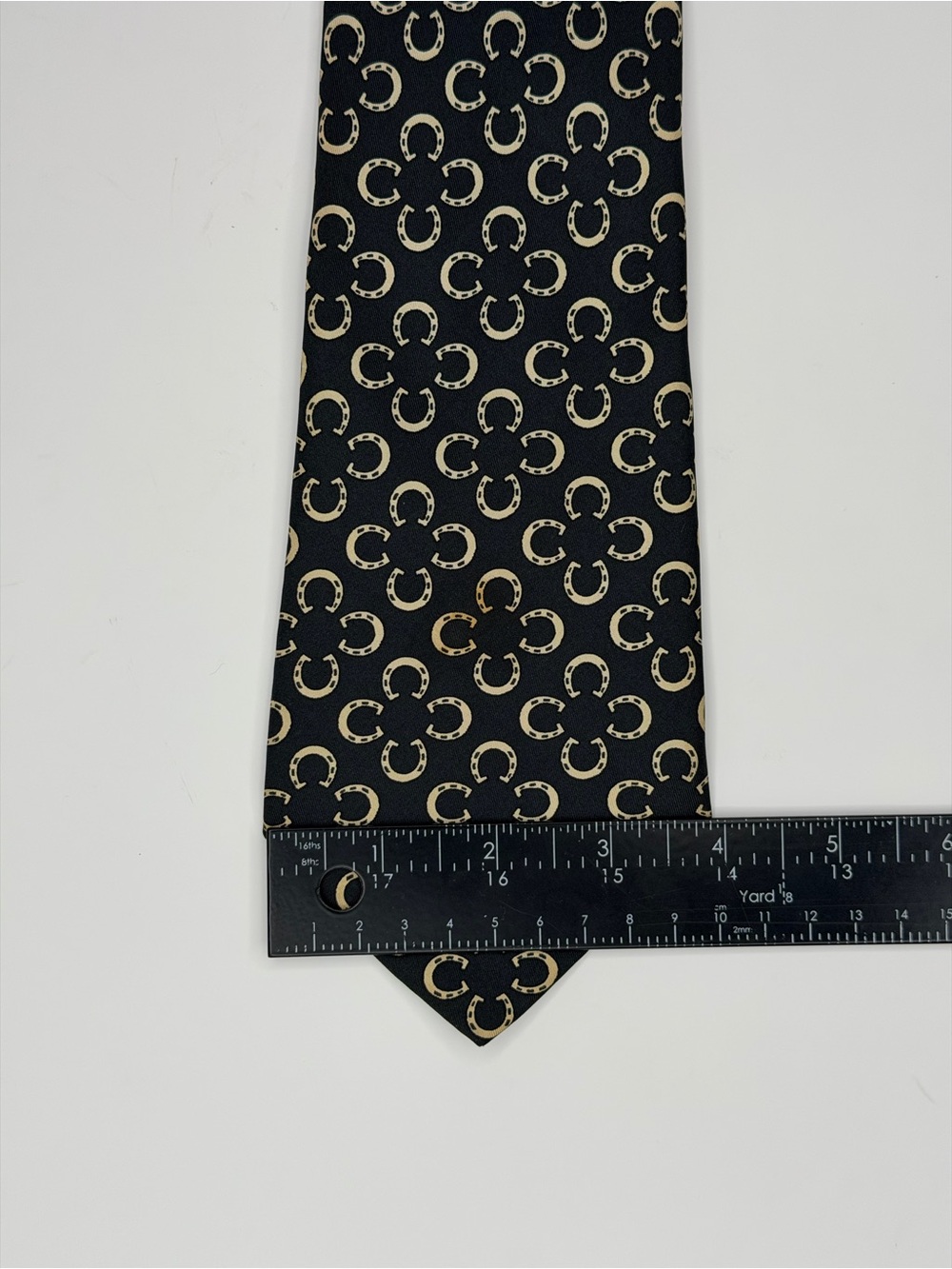 Hermès Paris Men’s Deep Charcoal Gray Horseshoe 100% Silk Tie France Vintage - Picture 12 of 16